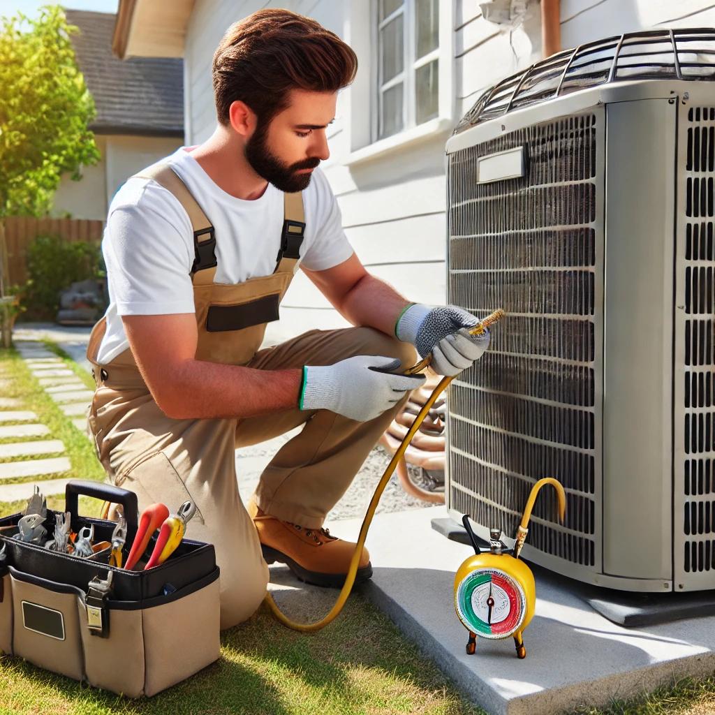 An_air_conditioning_repairman_kneeling_beside_an_o.jpg